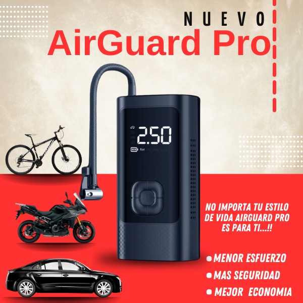 Inflador de llanta portátil AirGuard Pro - Cargador de carro de REGALO 🎁